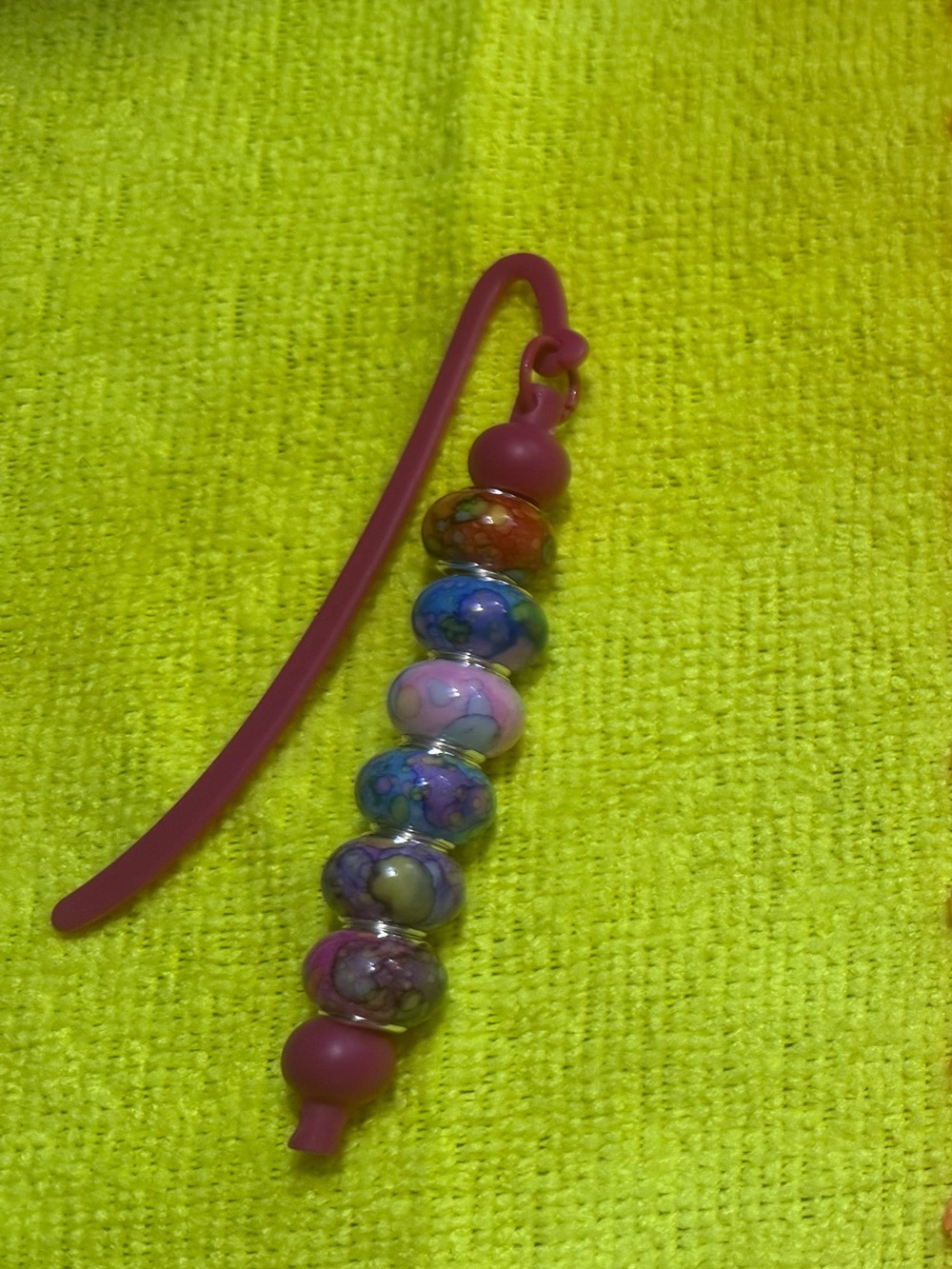 Pink Beaded Bookmark with Multicolor Glass Beads